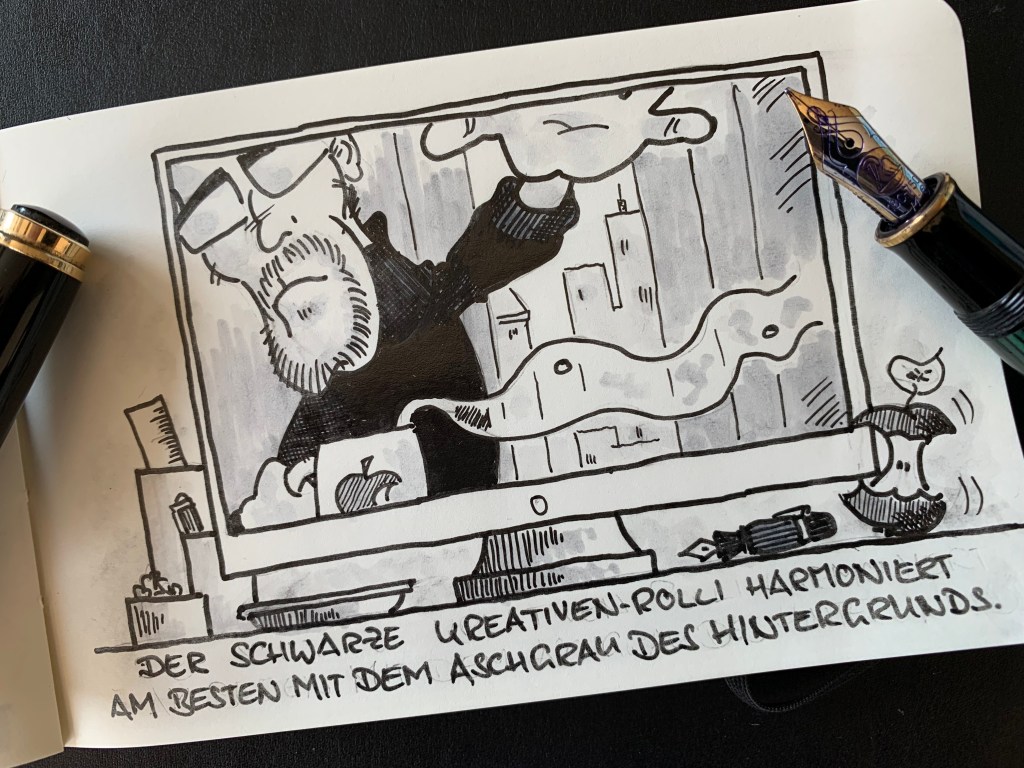 Buddy Müller justiert seine Kamera. Wichtig: Zum Schwarz des Kreativen-Rollis harmoniert das Aschgrau des Hintergrunds am Besten.